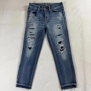 Womens High Rise Jegging Crop Distressed Skinny AE Tag 6 Fits Like 27 X 22